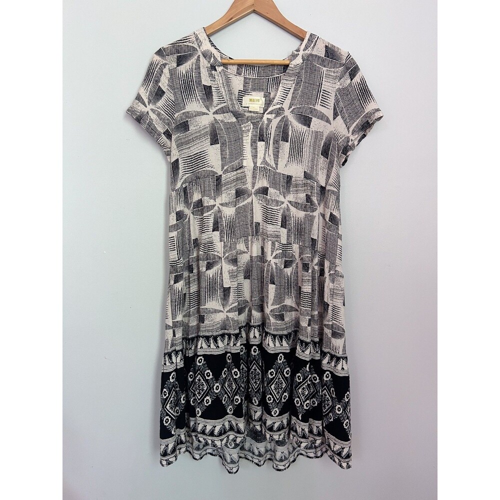 Anthropologie Maeve Abstract Print Dress Womens S Gray Black Short Sleeve